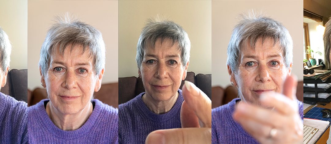 Five selfie images taken with both phone and professional cameras.